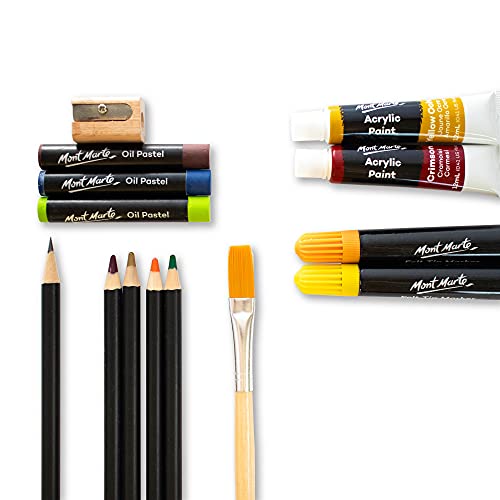 Mont Marte Set Pintura Premium Esencial - 90 piezas - Set de Dibujo de alta calidad en elegante Maletín de Metal - Ideal para regalar - Perfecto para Niños, Principiantes, Profesionales y Artistas