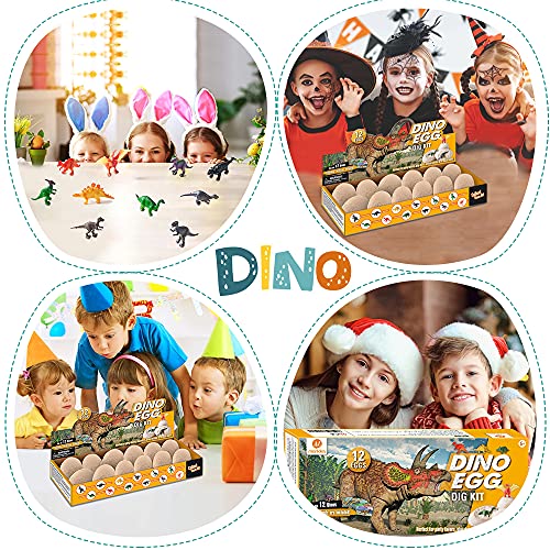 Morkka Huevos de Dinosaurio de Kit de Excavación Paquete de 12, Descubre 12 Dinosaurios Diferentes, Fiesta de Pascua de Juguete Stem Juguetes Educativos para Niños de 6+ Años Regalo de Niños Niñas