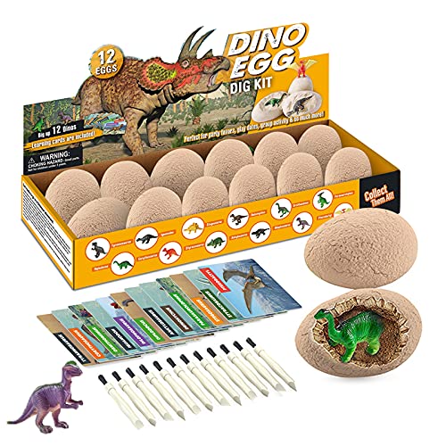 Morkka Huevos de Dinosaurio de Kit de Excavación Paquete de 12, Descubre 12 Dinosaurios Diferentes, Fiesta de Pascua de Juguete Stem Juguetes Educativos para Niños de 6+ Años Regalo de Niños Niñas