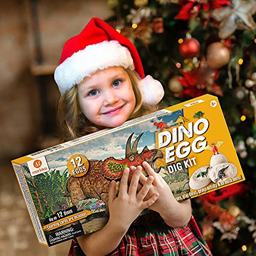 Morkka Huevos de Dinosaurio de Kit de Excavación Paquete de 12, Descubre 12 Dinosaurios Diferentes, Fiesta de Pascua de Juguete Stem Juguetes Educativos para Niños de 6+ Años Regalo de Niños Niñas