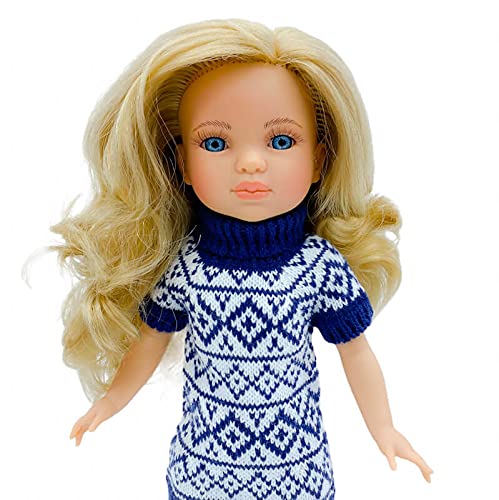 Muñeca Simona 40 cm. Modelo 2021 100% Vinilo con Vestido Lana de diseño edición Especial Limitada, Ropa válida para muñeca Simona o Sintra 40 cm. Fabricada en España.