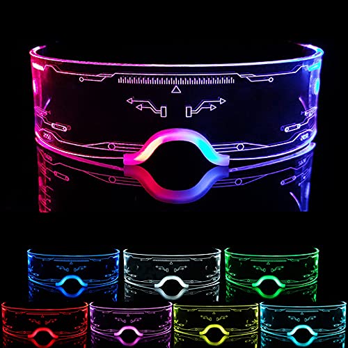 NIWWIN LED enciende las gafas, gafas luminosas futuristas, gafas de alambre con 7 tipos de modos de iluminación de vidrios electrónicos de neón, suministros de fiesta