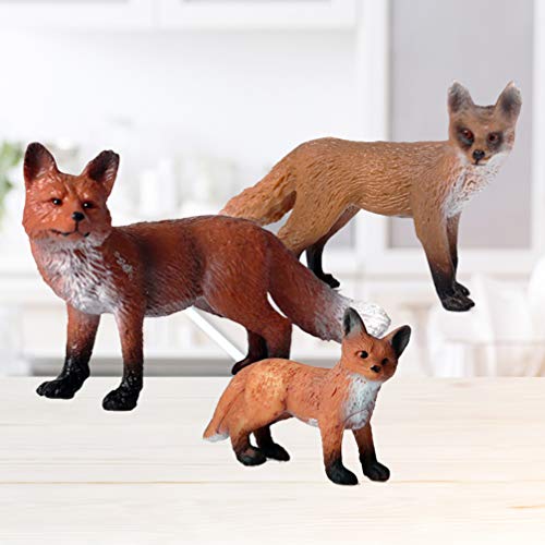 NUOBESTY Adornos Zorro cifra Realista Modelo Animal de la Familia Fox Escultura de los niños Que juegan los Juguetes para niños de los niños del niño de 3 PC (Cada tamaño para 1)