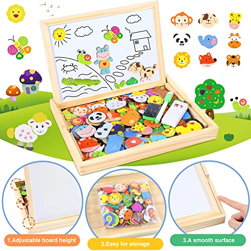 Otes 110 Pcs Puzzles Madera Magnético, Rompecabezas Magnético de Madera, Dibujo Animal con Tablero de Doble Cara, Puzzles Pizarra Magnética Infantil, Juego Educativo Regalo para Cumpleaños Navidad