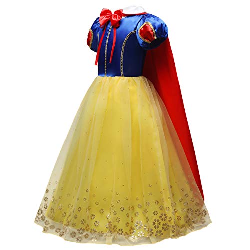 OwlFay Blancanieves Disfraz Vestidos de Princesa con Capa Cuento Hadas Cosplay Halloween Carnaval Navidad Fiesta Vestido de Cumpleaños Ceremonia Comunión Paseo Baile para Niña Infantil 4-5 años