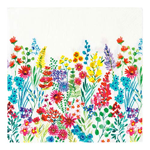 Paquete de 20 servilletas florales brillantes | Serviettes de papel de flores coloridas, vajilla desechable para verano, picnic, barbacoa, fiesta en el jardín, Pascua, decoupage