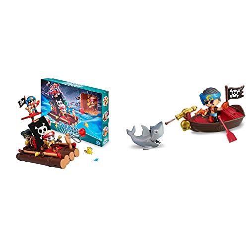 Pinypon Action Balsa de Piratas, Juguete Barco Pirata Infantil Que Flota en el Agua + Bote Pirata con 2 Figuras