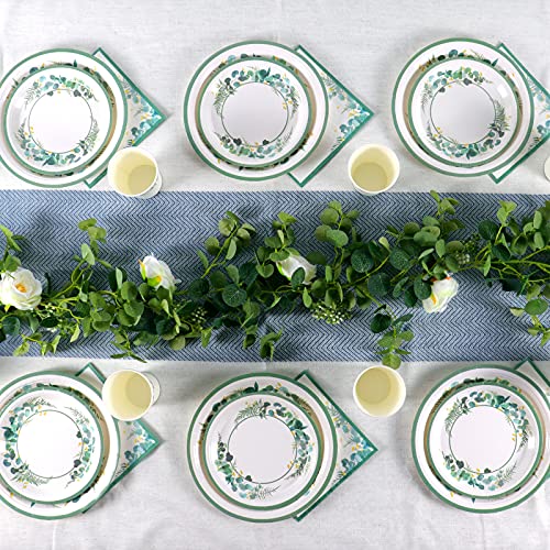 Platos verdes de salvia con temática de safari, 24 piezas de vajilla de fiesta, juego de vajilla de papel verde, tazas desechables, baby shower, decoración de fiesta de cumpleaños