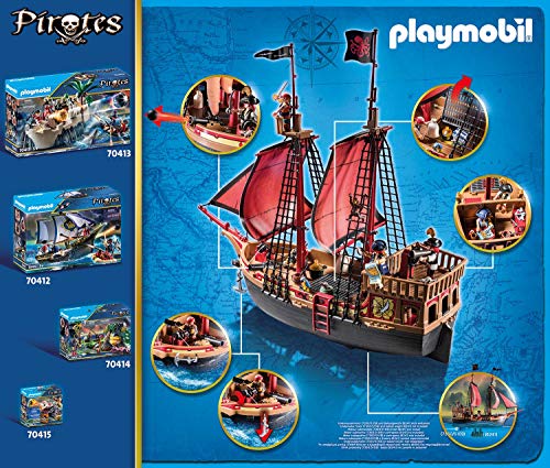 Playmobil Pirates Playset Barco Pirata Calavera, Multicolor (70411) + Pirates Bastión, A Partir De 5 Años, 70413