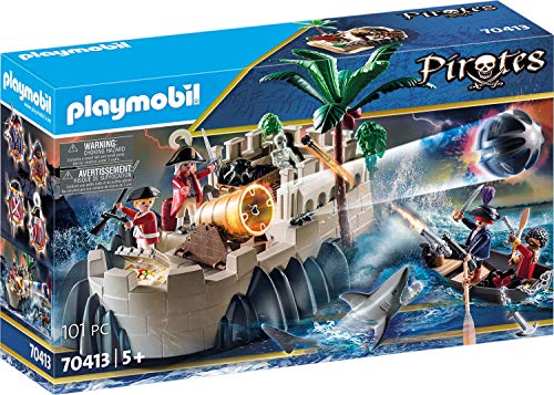 Playmobil Pirates Playset Barco Pirata Calavera, Multicolor (70411) + Pirates Bastión, A Partir De 5 Años, 70413