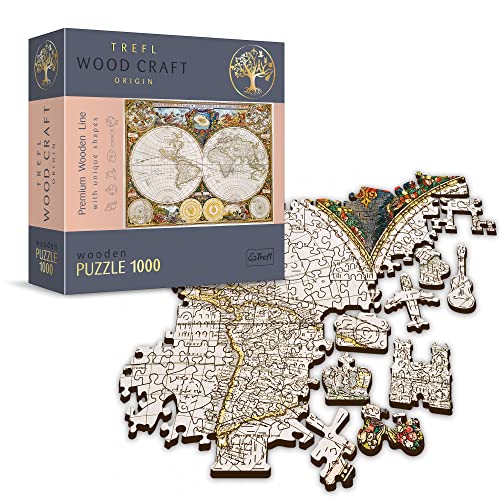 Puzzle De Madera - Mapa del Mundo Antiguo - 1000 Elementos, Artesanía En Madera, Formas Irregulares, 100 Figuras De Viaje, Rompecabezas Moderno Premium, DIY, para Adultos Y Niños A Partir De 12 Años