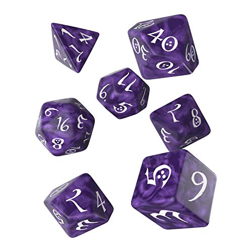 Q Workshop Classic Lavender & White RPG Ornamented Dice Set 7 polyhedral Pieces