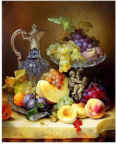 QIAOYUE Pintar por números para un Delicioso Plato de Frutas Bodegón Adulto y niños Kit de Pintura DIY Principiante Pintura Arte Lienzo preimpreso 40X50CM sin Marco