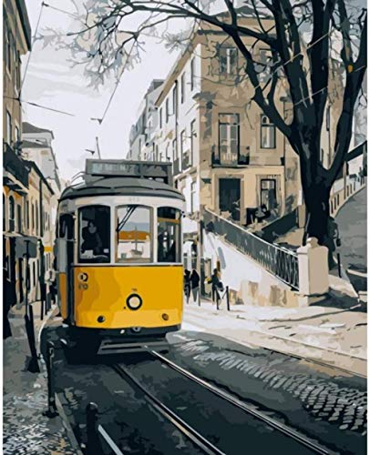 QIAOYUE- Pintura por números Kit de Pintura DIY para Adultos y niños Regalo Pintura para Principiantes Lienzo preimpreso Paisaje de la Calle de Lisboa 40 * 50 cm