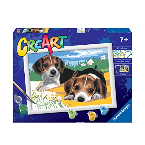 Ravensburger CreArt Cachorros Jack Russell, Kit de Pintura, Pintar por Números, Juego Creativo para Niños y Niñas, Edad Recomendada 7+