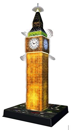 Ravensburger Puzzle 3D, Edición Big Ben (12588 3) + Puzzle Building 3D Night Edition: Estatua De La Libertad (12596), Color, Modelo Surtido