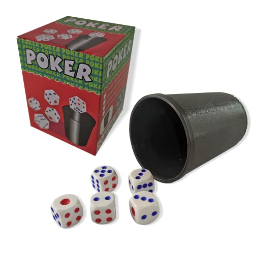 Raxint Cubo para Póker con Juego de Dados y Cubilete de Plástico, Juego de Mesa o Juego con Barajas de Cartas de Póker o Española, Incluye Caja