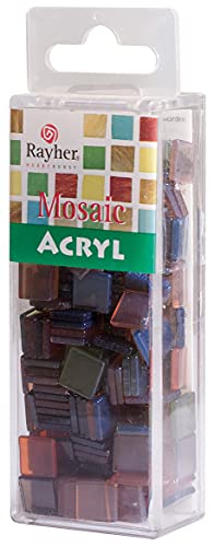 Rayher 14540539 - Mosaico de acrílico transparente (1 x 1 cm, aprox. 205 unidades, caja de 50 g, mezcla de tonos otoñales, cuadrados, piedras de plástico translúcido)