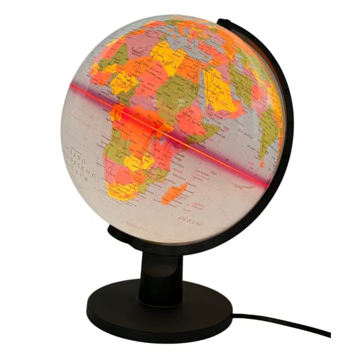 Raylu Paper® - Globo Terráqueo iluminado y giratorio, cartografía y meridiano, esfera del mundo en español, color Azul. (32 cm)