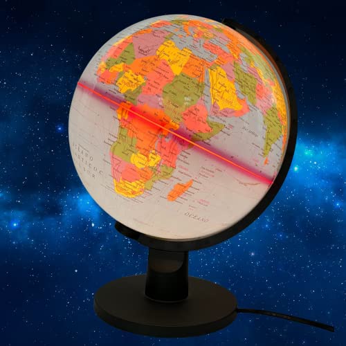 Raylu Paper® - Globo Terráqueo iluminado y giratorio, cartografía y meridiano, esfera del mundo en español, color Azul. (32 cm)