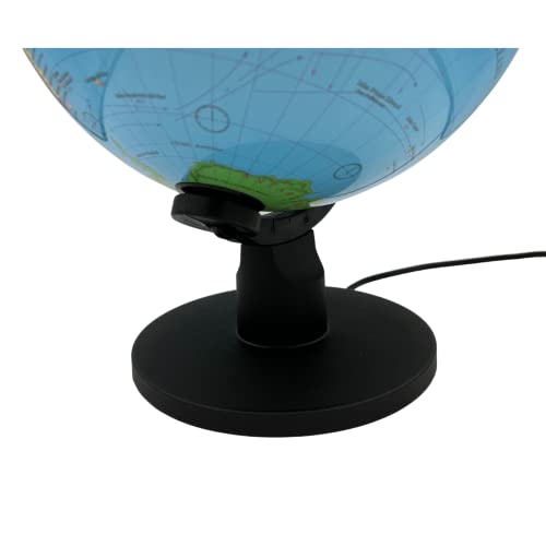 Raylu Paper® - Globo Terráqueo iluminado y giratorio, cartografía y meridiano, esfera del mundo en español, color Azul. (32 cm)