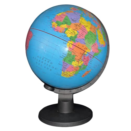 Raylu Paper® - Globo Terráqueo iluminado y giratorio, cartografía y meridiano, esfera del mundo en español, color Azul. (32 cm)
