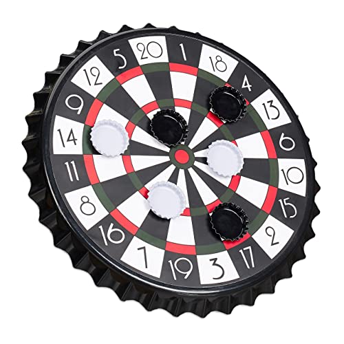 Relaxdays Diana Magnética para Chapas de Cerveza, Juego para Beber Alcohol, Plástico y Metal, 1 Ud, Ø 25 cm, Negro, Color (10023506)