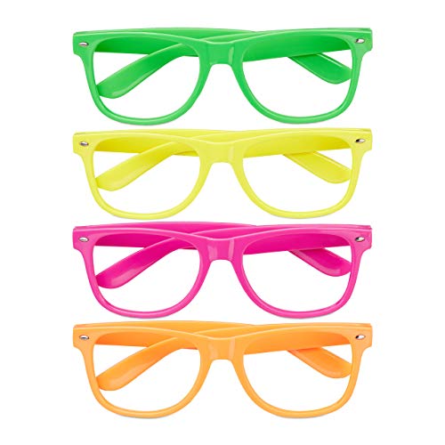 Relaxdays Gafas Fiesta, Pack de 4, para Disfraz de Carnaval o Photocall, Talla Única, PP, 4,5x14,5x15 cm, Multicolor