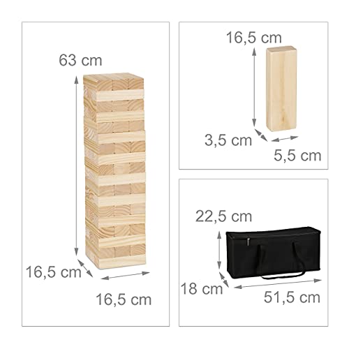 Relaxdays Torre de Madera para jardín con Bolsa, 54 Piedras, Torre Gigante, 63 x 16,5 x 16,5 cm, Color Natural (10035427)