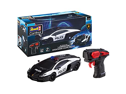 Revell- RC Scale Car Lamborghini Aventador Police, Mando a distancia GHz para diestros / zurdos, iluminación frontal, 1:24, 19,9 cm Coche teledirigido, Negro (24663)