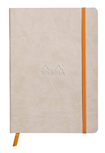 RHODIA 117455C - Carnet Souple Beige - A5 - Pointillés Dot - 160 pages - Papier Clairefontaine Ivoire 90 g/m² - Marque-Page, Fermeture Élastique - Couverture Simili Cuir - Collection Rhodiarama