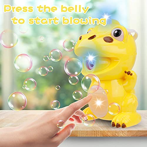 Seamuing Máquina de Burbujas Dinosaurio Bubble MAQUE Juguete de baño de soplador de Burbujas automático para bebés y niños Juegos al Aire Libre para niños (2 Botellas de solución de Burbujas)