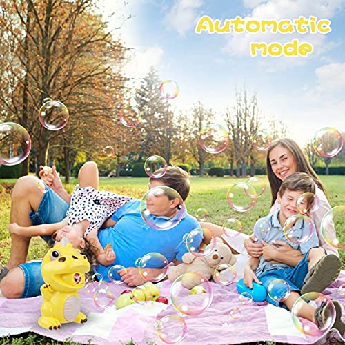 Seamuing Máquina de Burbujas Dinosaurio Bubble MAQUE Juguete de baño de soplador de Burbujas automático para bebés y niños Juegos al Aire Libre para niños (2 Botellas de solución de Burbujas)