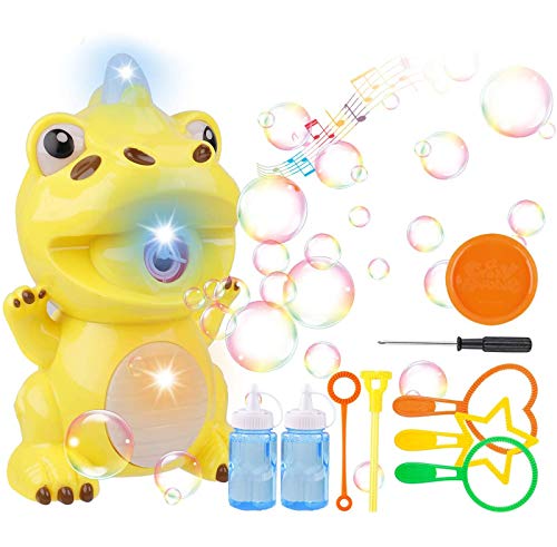 Seamuing Máquina de Burbujas Dinosaurio Bubble MAQUE Juguete de baño de soplador de Burbujas automático para bebés y niños Juegos al Aire Libre para niños (2 Botellas de solución de Burbujas)