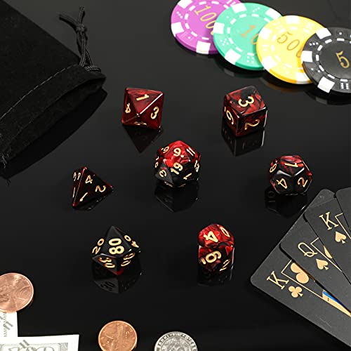 Set de 7 Dados DND Juego de Dados Poliédricos con Bolsa Negra Set de Dados de Dragones y Mazmorras Set de Dados de Juegos de rol para Explorador Juego de rol RPG (Rojo y Negro)