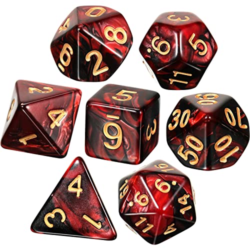 Set de 7 Dados DND Juego de Dados Poliédricos con Bolsa Negra Set de Dados de Dragones y Mazmorras Set de Dados de Juegos de rol para Explorador Juego de rol RPG (Rojo y Negro)