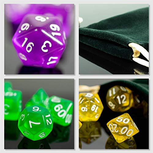 shibby 7 Dados poliedricos para Juegos de rol y Mesa en Color Transparente y Morado con Bolsa