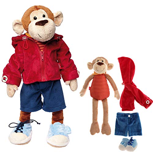 Sigikid 40989 - niñas y niños, Muñeco de Peluche Mono Aprender juguetonamente desvestirse Aprender Rojo / Azul Oscuro