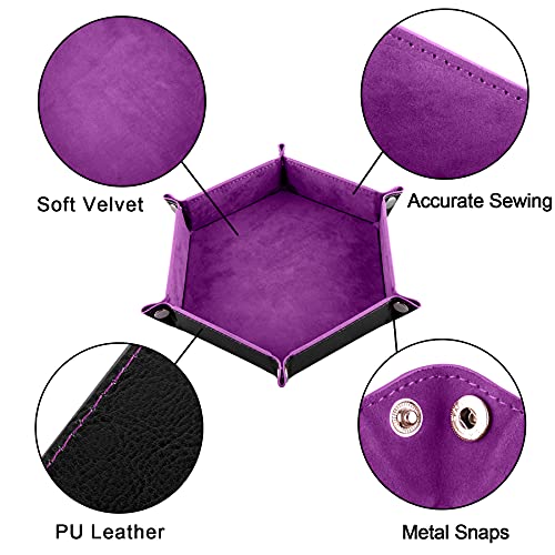 SIQUK 2 Piezas Bandeja de Dados Tablero de Dados de Doble Cara PU y Terciopelo Dice Tray Soporte de Dados para DND RPG y Otros Juegos de Mesa (Gris, Violeta)