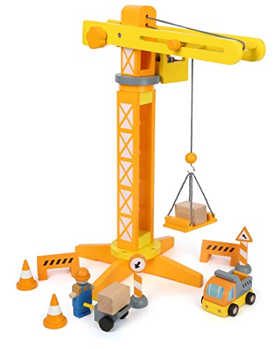 Small Foot Grúa de construcción con Accesorios de construcción, Juego de Madera para niños, 100 % Certificado FSC® a Partir de 3 años Nro. de artículo: 12007