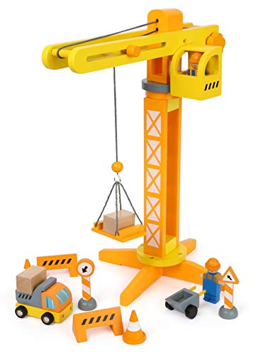 Small Foot Grúa de construcción con Accesorios de construcción, Juego de Madera para niños, 100 % Certificado FSC® a Partir de 3 años Nro. de artículo: 12007