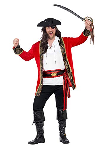 Smiffys-24464XXL Disfraz de capitana Pirata con Curvas, con Chaqueta, Camisa y fajín, Color Rojo, XXL-Tamaño 50"-52" (Smiffy'S 24464XXL)