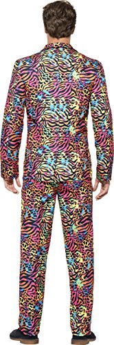 Smiffys-41585L Traje Fluorescente, con Chaqueta, pantalón y Corbata, Multicolor, L-Tamaño 42"-44" (Smiffy'S 41585L)