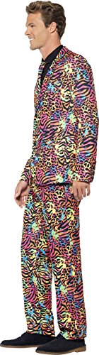 Smiffys-41585L Traje Fluorescente, con Chaqueta, pantalón y Corbata, Multicolor, L-Tamaño 42"-44" (Smiffy'S 41585L)