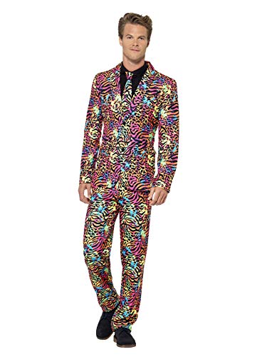 Smiffys-41585L Traje Fluorescente, con Chaqueta, pantalón y Corbata, Multicolor, L-Tamaño 42"-44" (Smiffy'S 41585L)