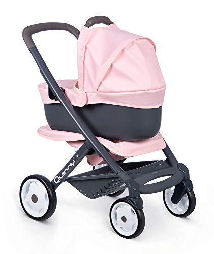 Smoby Cochecito 1 multifunción, Color Rosa, para muñecas de hasta 42 cm, Convertible para Diferentes Necesidades, diseño Quinny, para niños a Partir de 3 años, (253117)