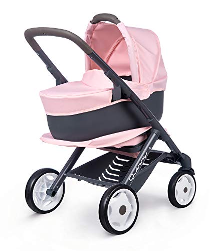 Smoby Cochecito 1 multifunción, Color Rosa, para muñecas de hasta 42 cm, Convertible para Diferentes Necesidades, diseño Quinny, para niños a Partir de 3 años, (253117)