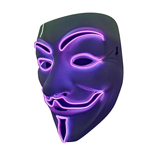 SOUTHSKY LED Mascara Disfraz de Luces Neon Led Brillante V Vendetta Mask EL Wire Light Up 3 Modos For Halloween Costume Cosplay Party (V-Purple)