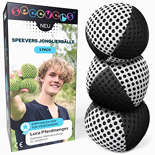 speevers Juego de 3 Pelotas de Malabares Profesionales Pelotas para Malabares en 15 Colores Juego Malabares niños, Adultos, Principiantes, Profesionales, Bolsa de Transporte (120g, Blanco y Negro)