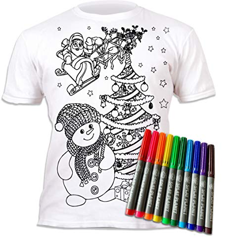 Splat Planet Color-in Christmas SnowmanT-Shirt con 6 bolígrafos mágicos lavables no tóxicos, para colorear y lavar